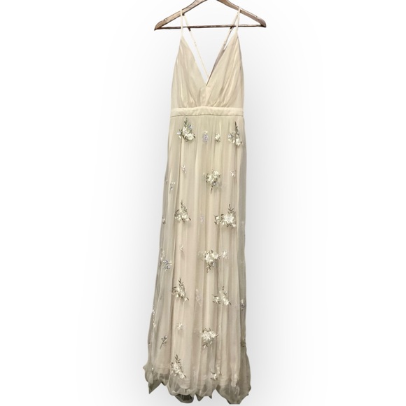 Lulu's Lorenzo Beige Embroidered Maxi Dress Cream Floral Dress Wedding - Picture 4 of 6